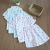 Summer gauze short-sleeved, long pants, short pants, pajama set for women, breathable pure cotton lapel loose cartoon thin home wear Specification image